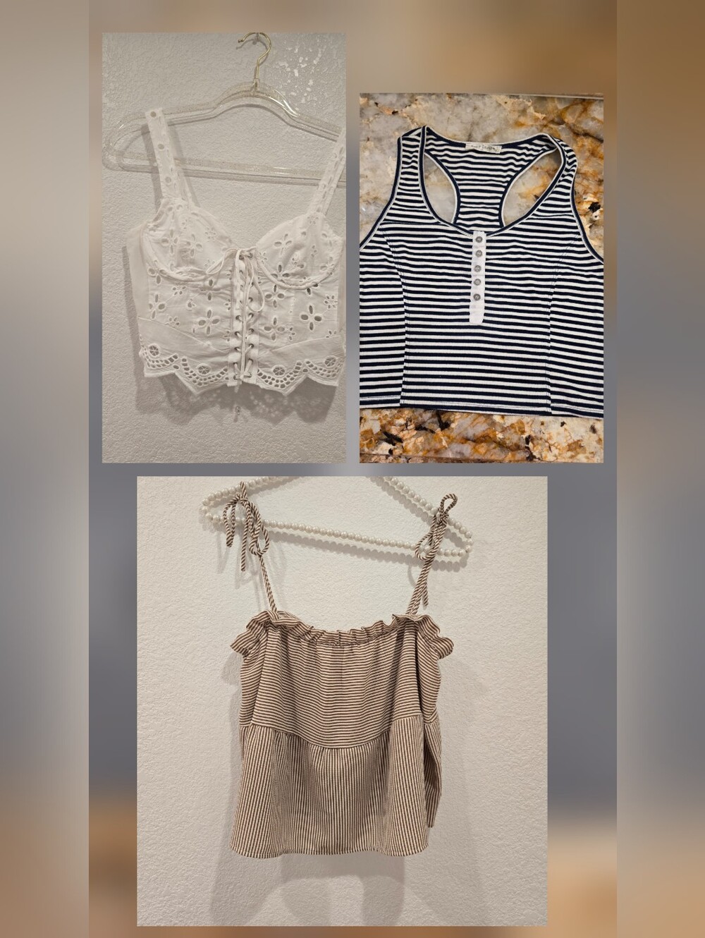Cropped Tops 3 XS S M White Striped Brown